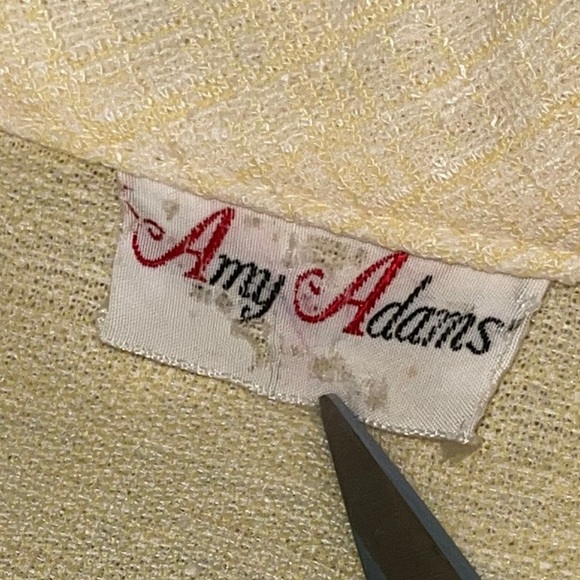 80s Amy Adams Vintage Floral embroidered Pastel Yellow Blouse Double Pocket - Picture 4 of 4